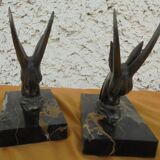 Pair of art deco bookends antelope heads