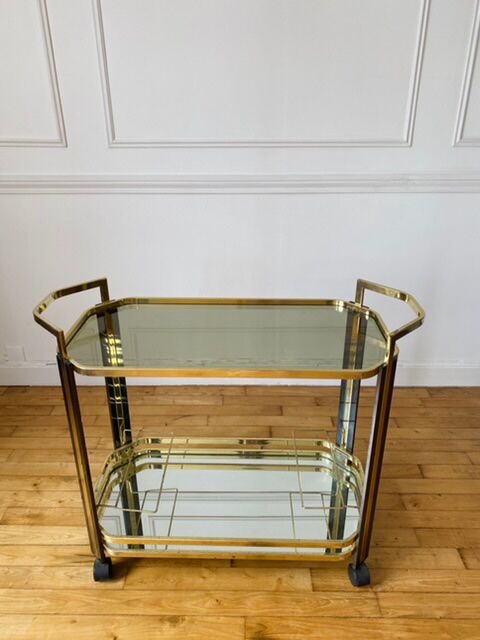 Gold metal dessert and smoked glass