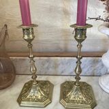 Paire de bougeoirs en laiton XIXème