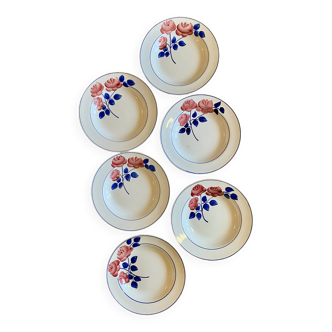 Set of 6 vintage deep plates, Rose Rouge model, by HBCM