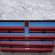 Commode Victorienne avec Revêtement Tartan et Plateau en Marbre