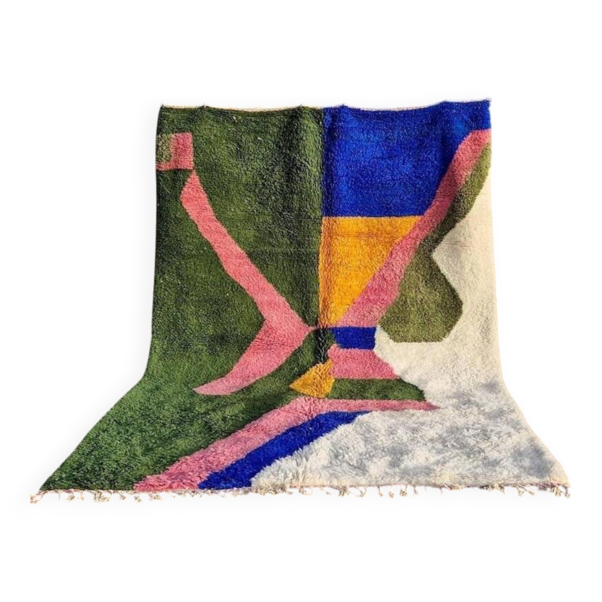 Handmade natural wool Berber rug with colourful patterns, size 1.5/2.5m.