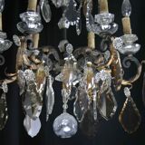 Chandelier hanging from the eighteenth century, Crystal white and amber, bronze and gilded wrought iron