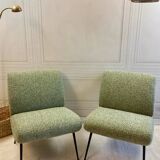 Chauffeuses vintage Kiss Pelfran rénovées – tissu bouclé vert