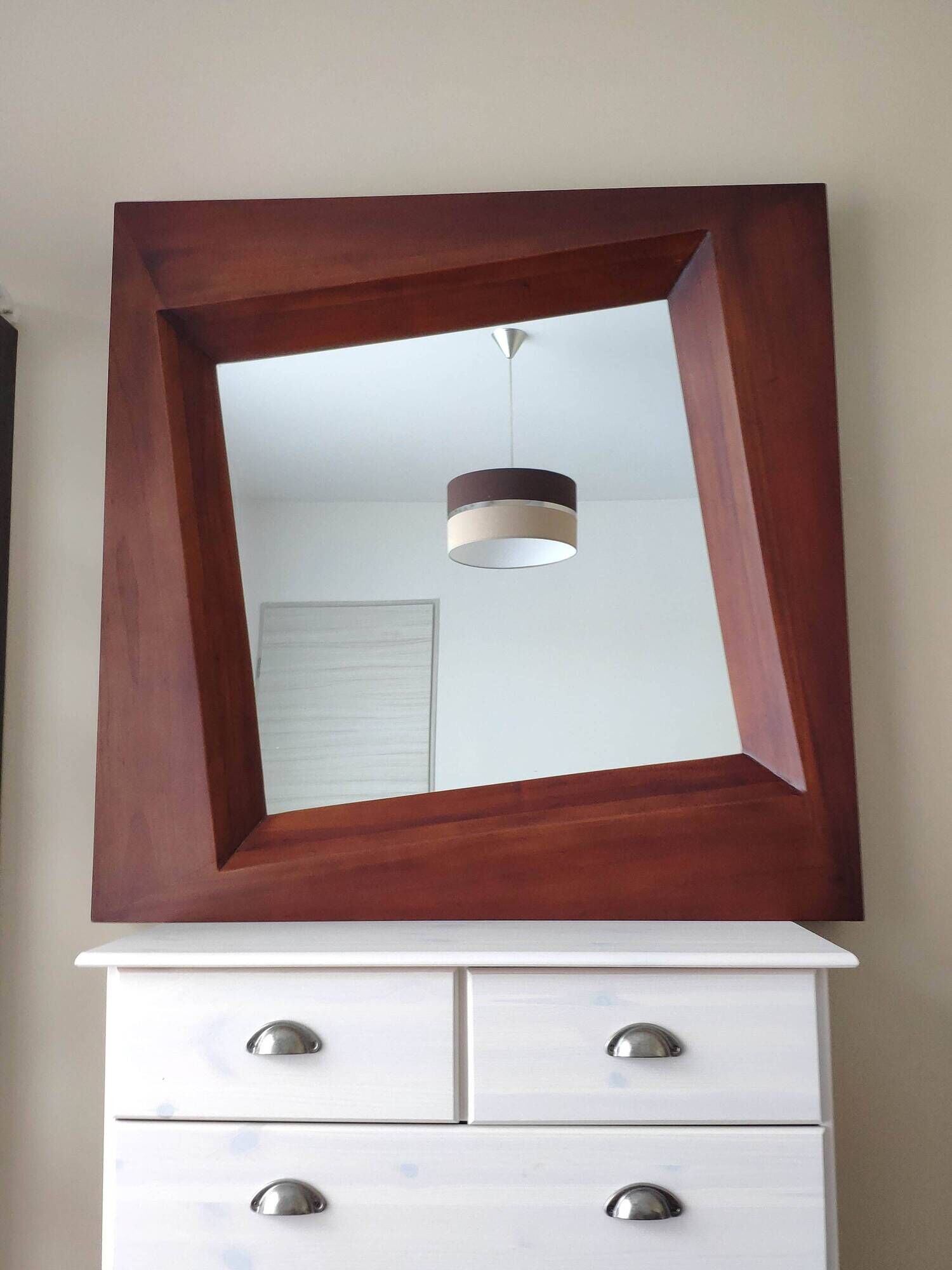Large square mirror in exotic wood 100x100 cm - Elegant Scandinavian design