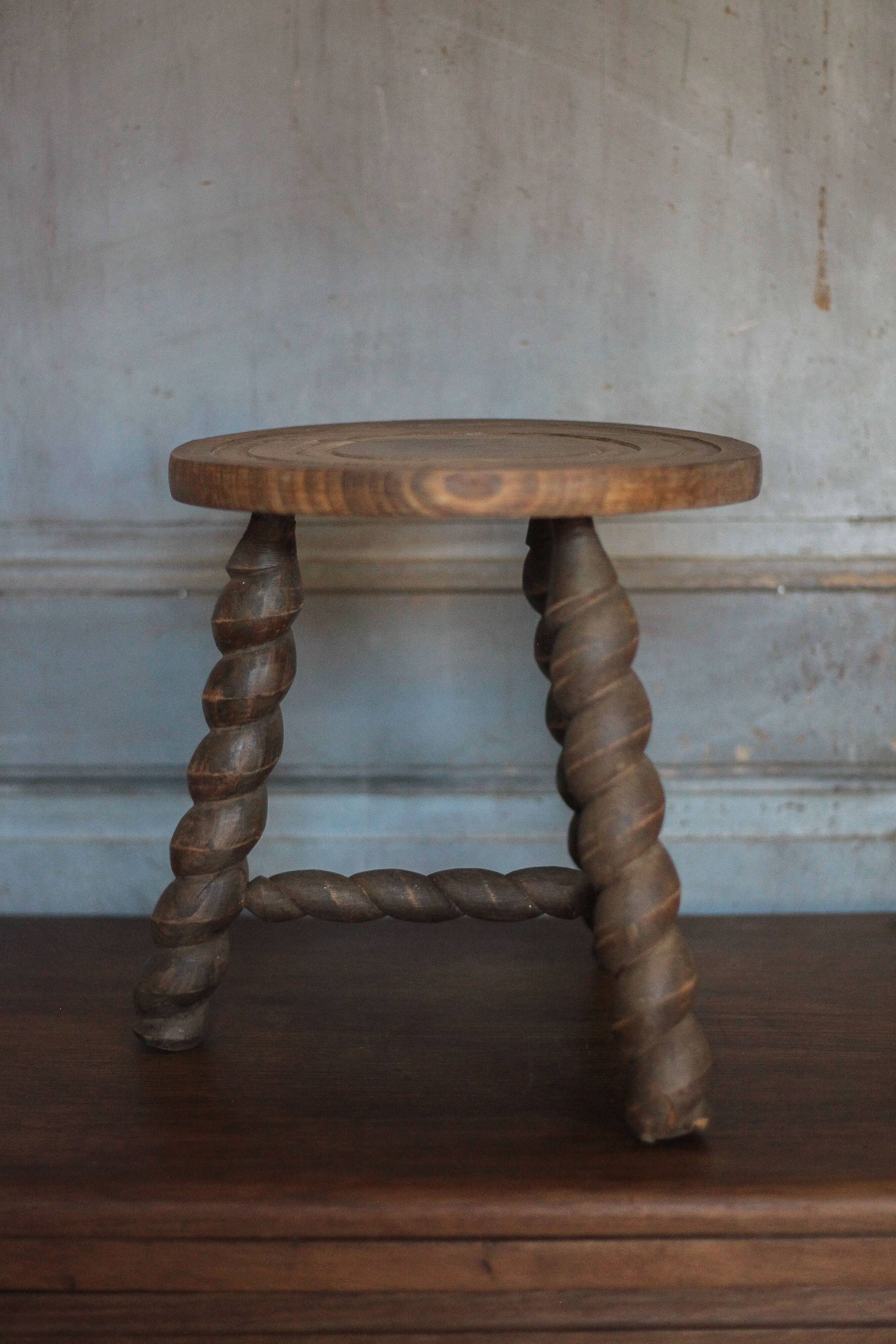 Vintage stool, old wooden stool, tripod stool