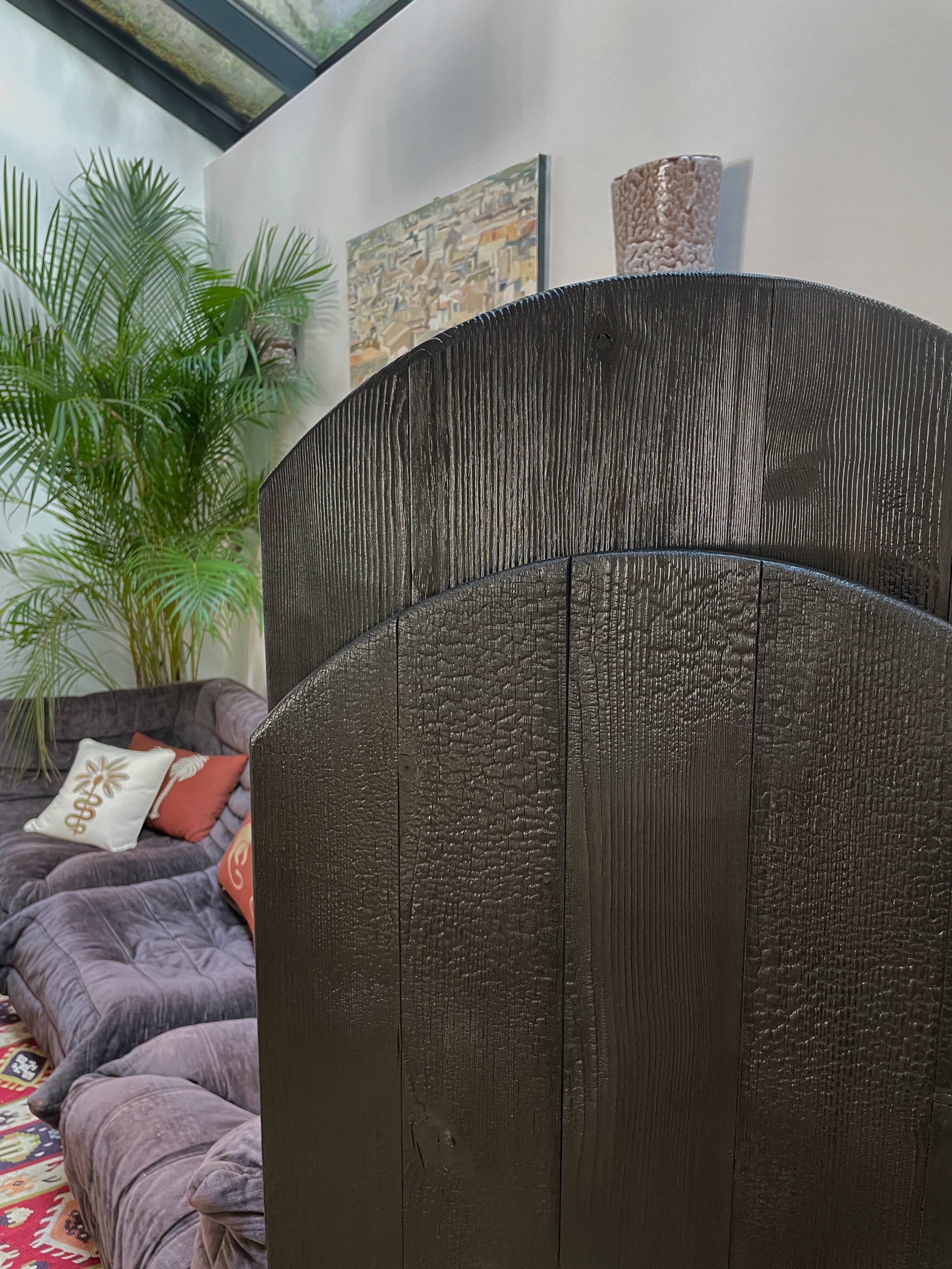 Burnt wood screen unique piece