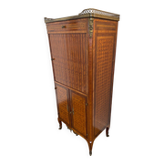 Louis XVI music cabinet, marquetry, brass gallery, marble top