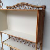 Bookcase shelf in bamboo and vintage rattan