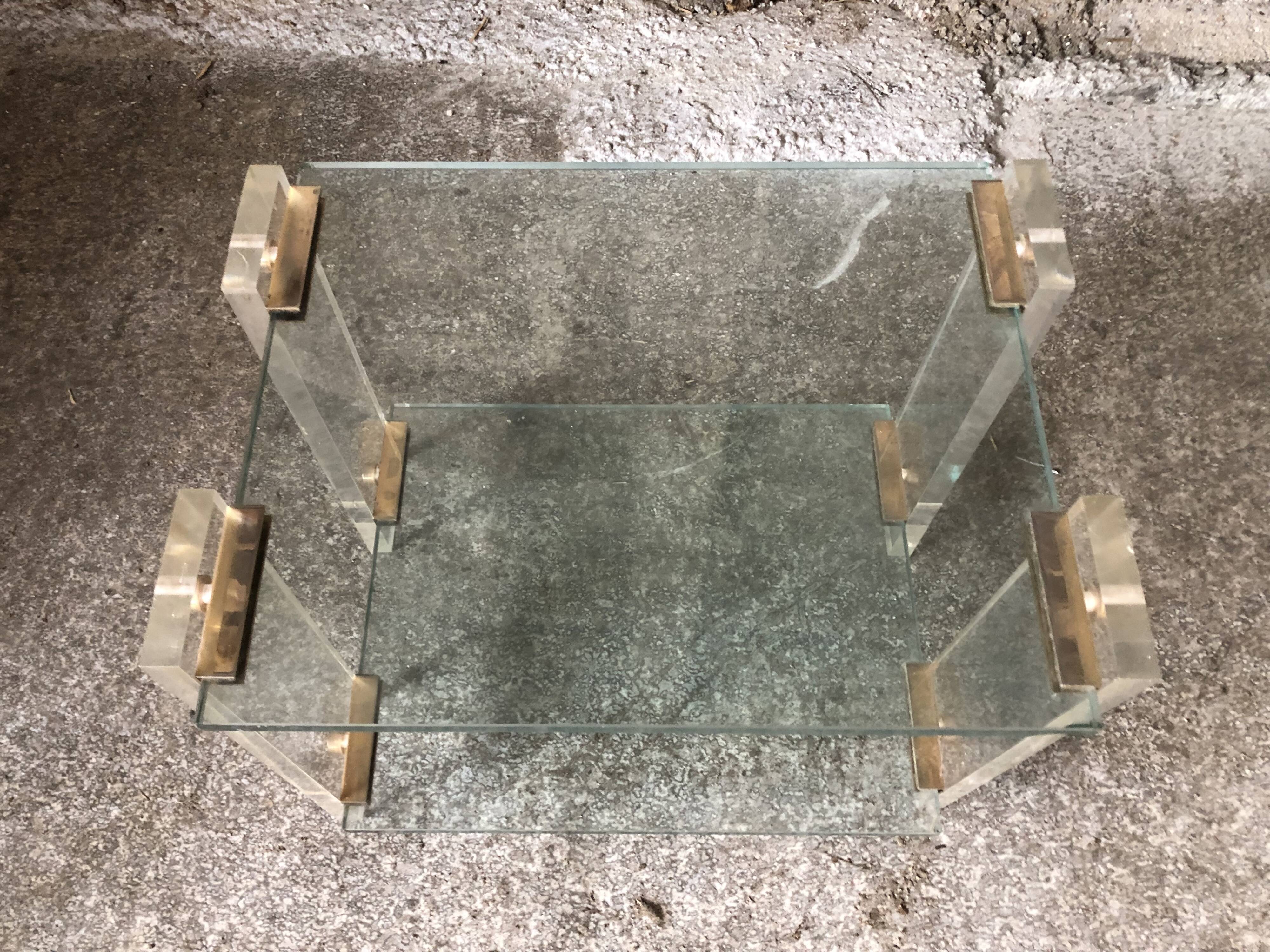 Pair bedside design plexi + brass + vintage glass trays