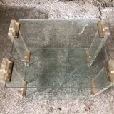 Pair bedside design plexi + brass + vintage glass trays