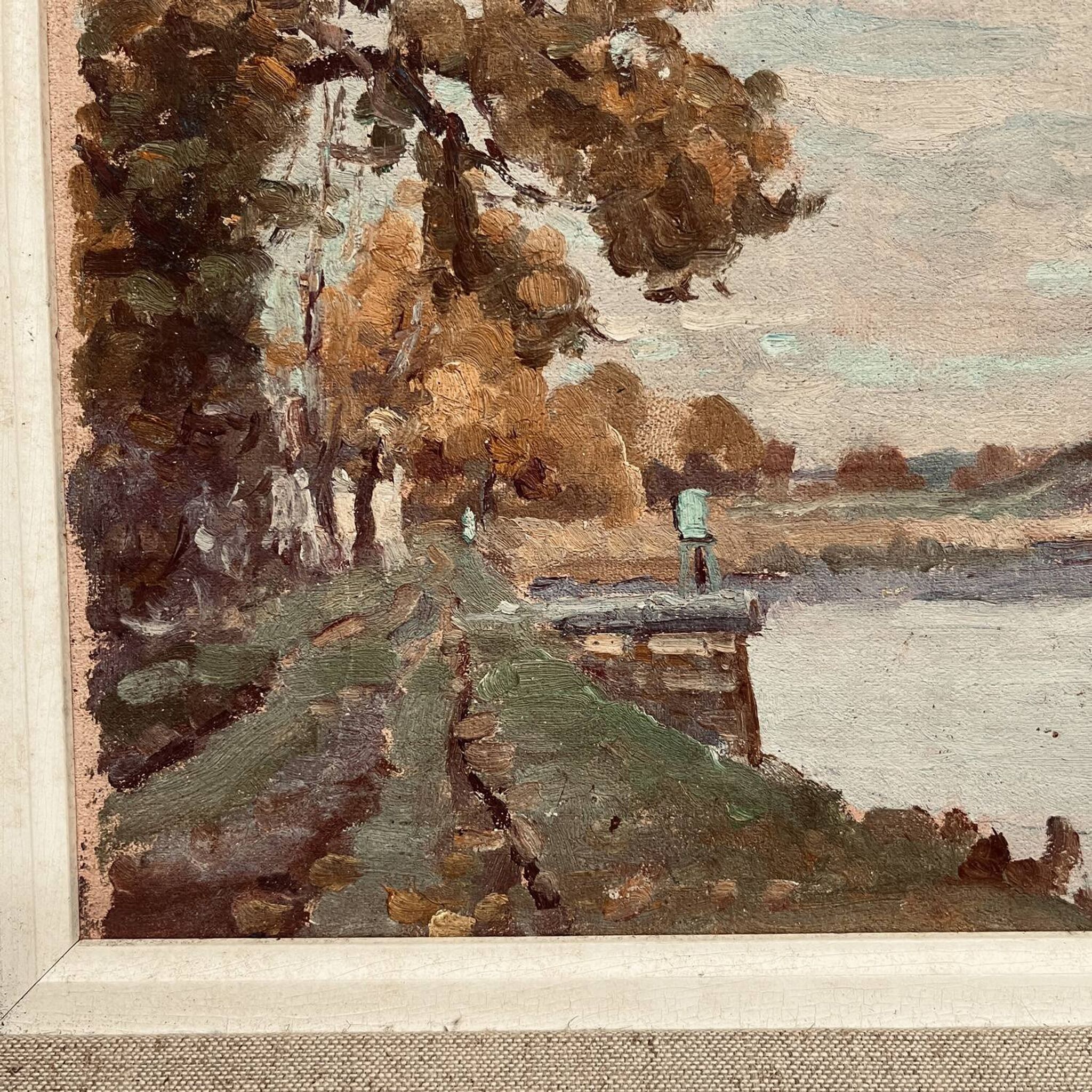 Tableau 60's "La berge" signé Paul Rue