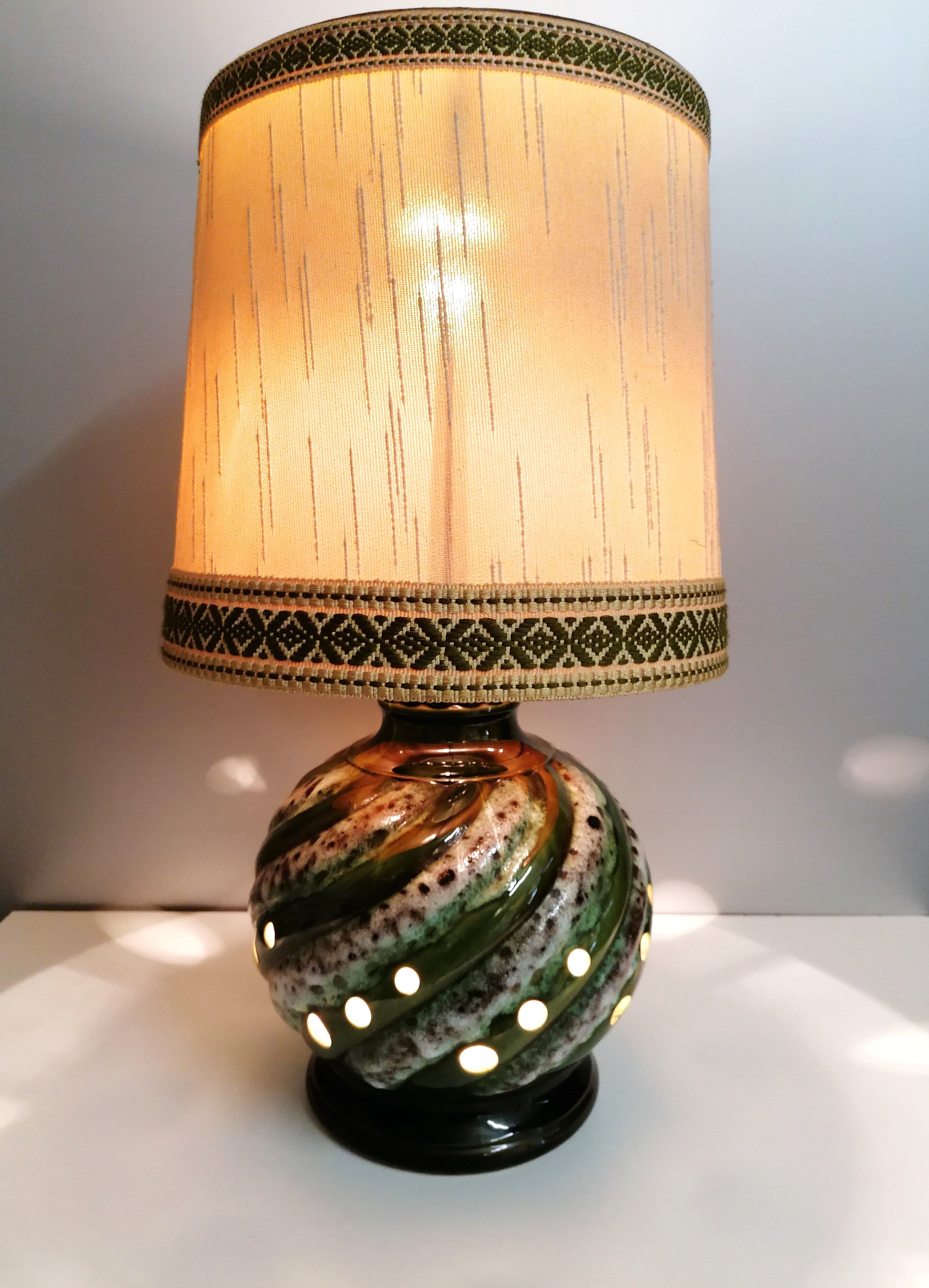 Vintage table lamp - openwork green ceramic - 60's