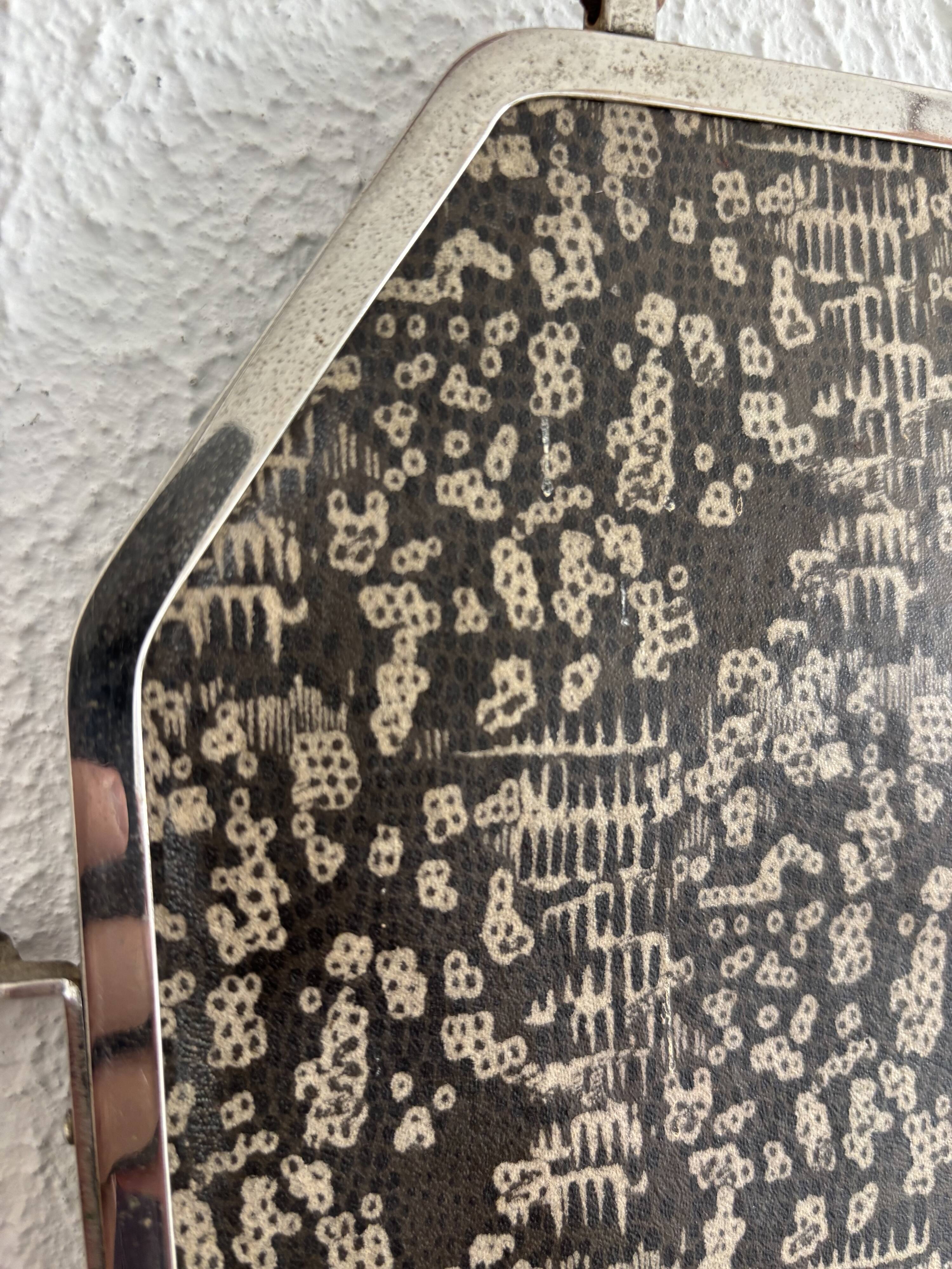 Miroir vintage 1920 triptyque barbier Art Déco cristal hexagone- 33 x 78 cm