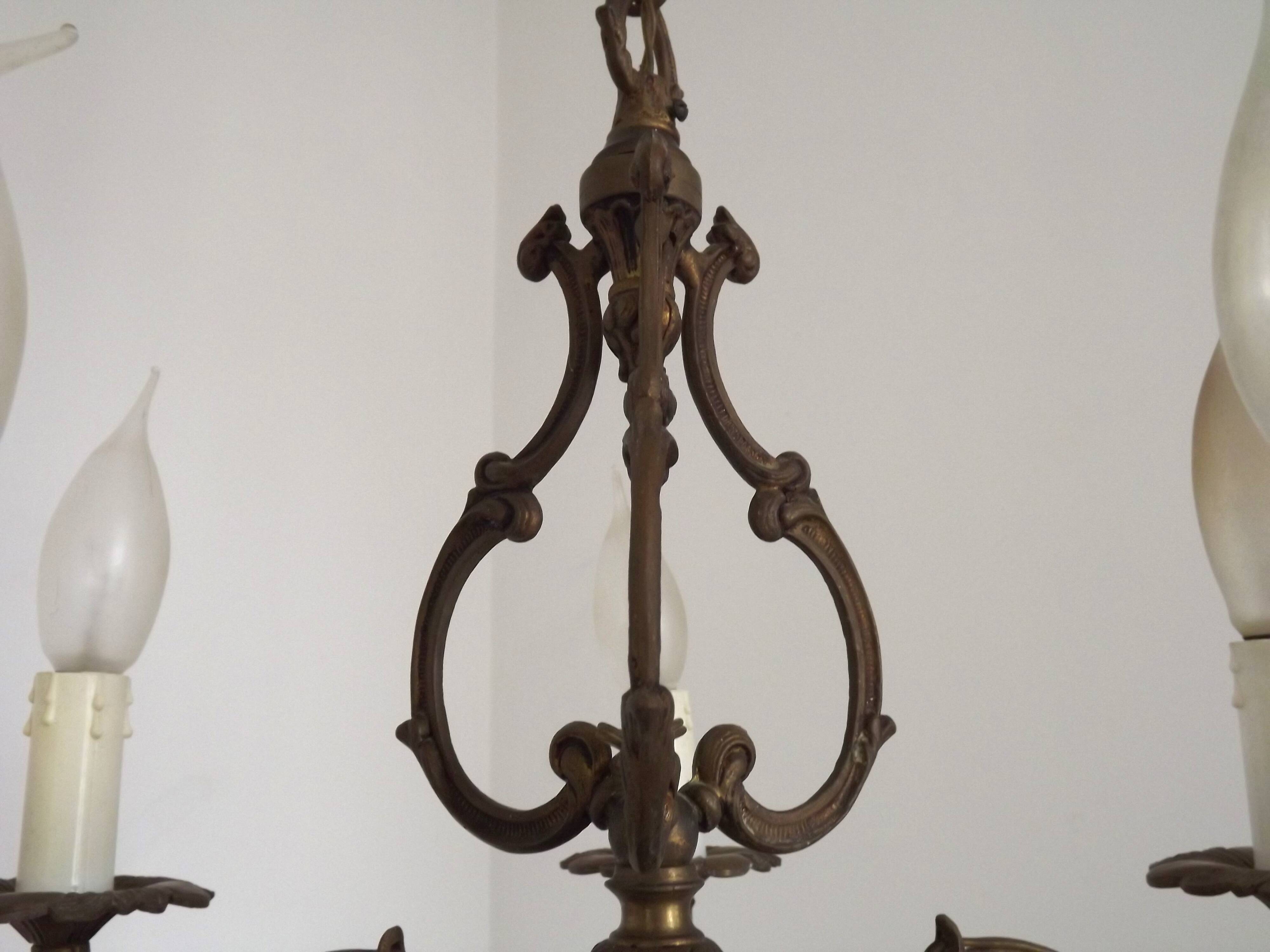 Elegant French Antique Bronze 5 Light 3 Sided Cage Style Chandelier