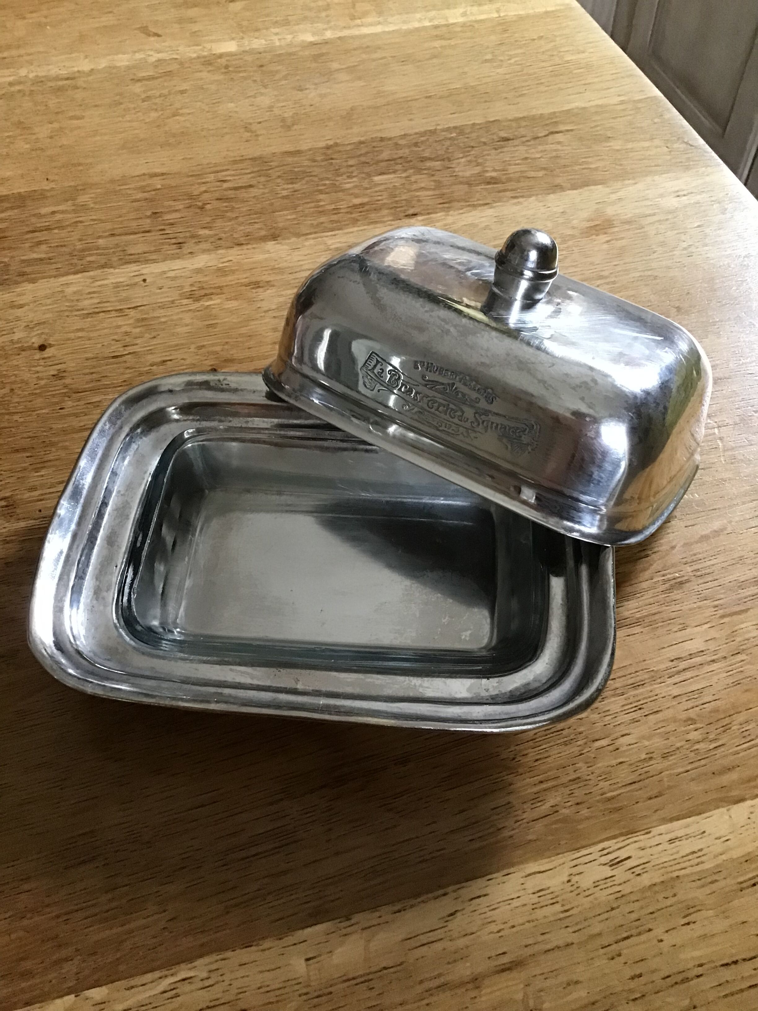 Butter dish metal and glass