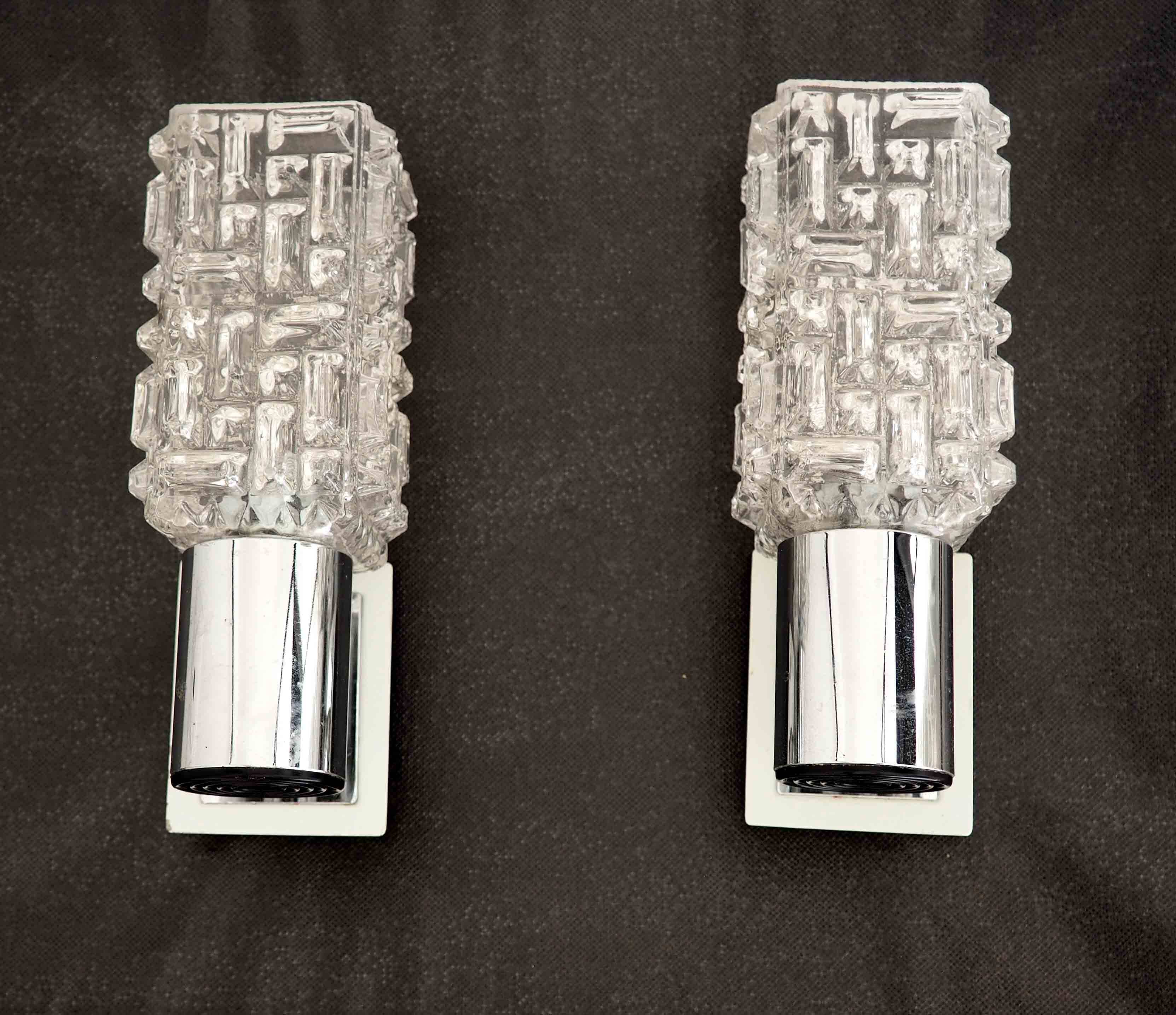Pair of Targetti glass and chrome wall lights