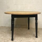 Round table raw wood - black