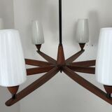 60s 70s teak chandelier Chandelier Uno & Osten Kristiansson for Luxus