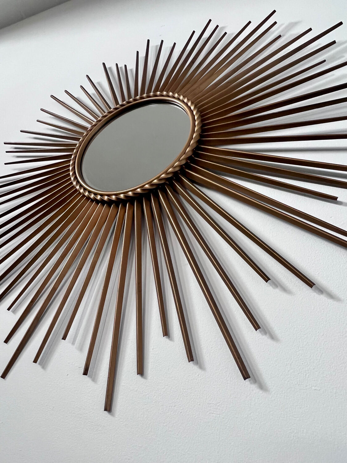 Old sun mirror in gold metal design from the 60s Chaty Vallauris