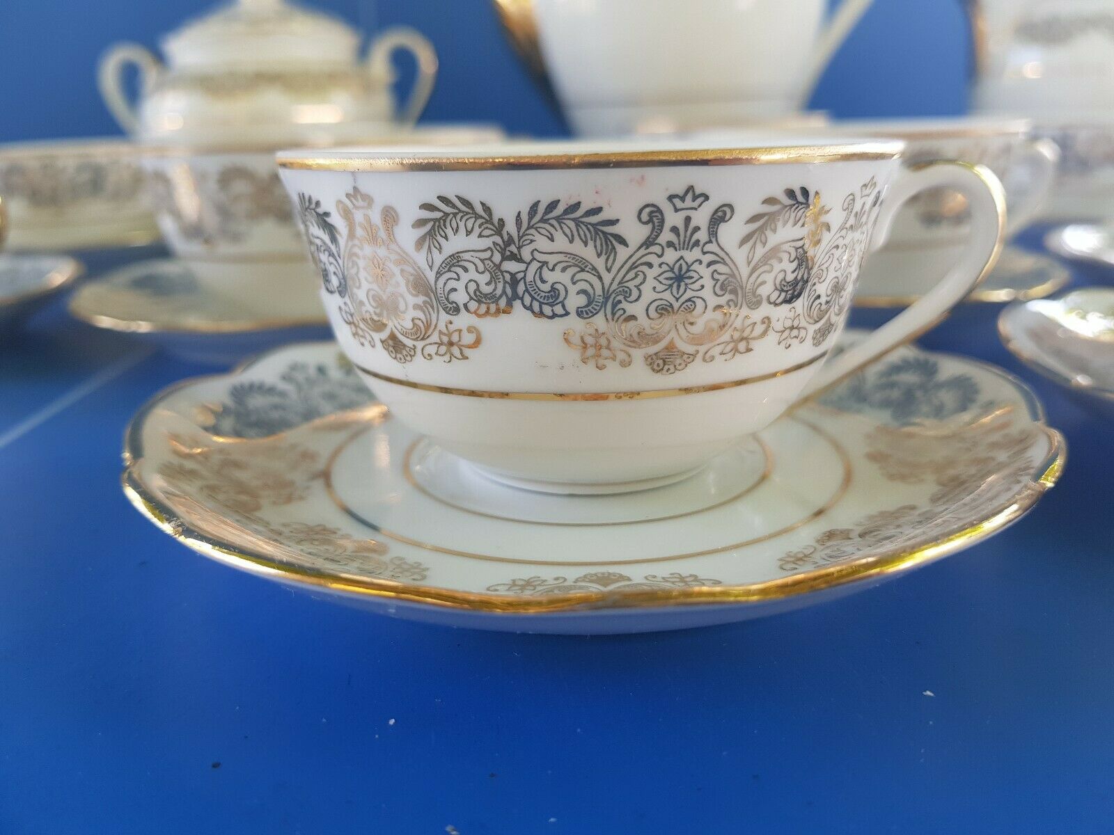 F.D Chauvigny porcelain coffee service complete gold frieze décor