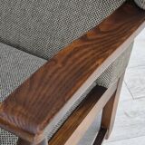 1960s, Scandinavian design, reupholstered high-back armchair, furniture wool, oak wood.