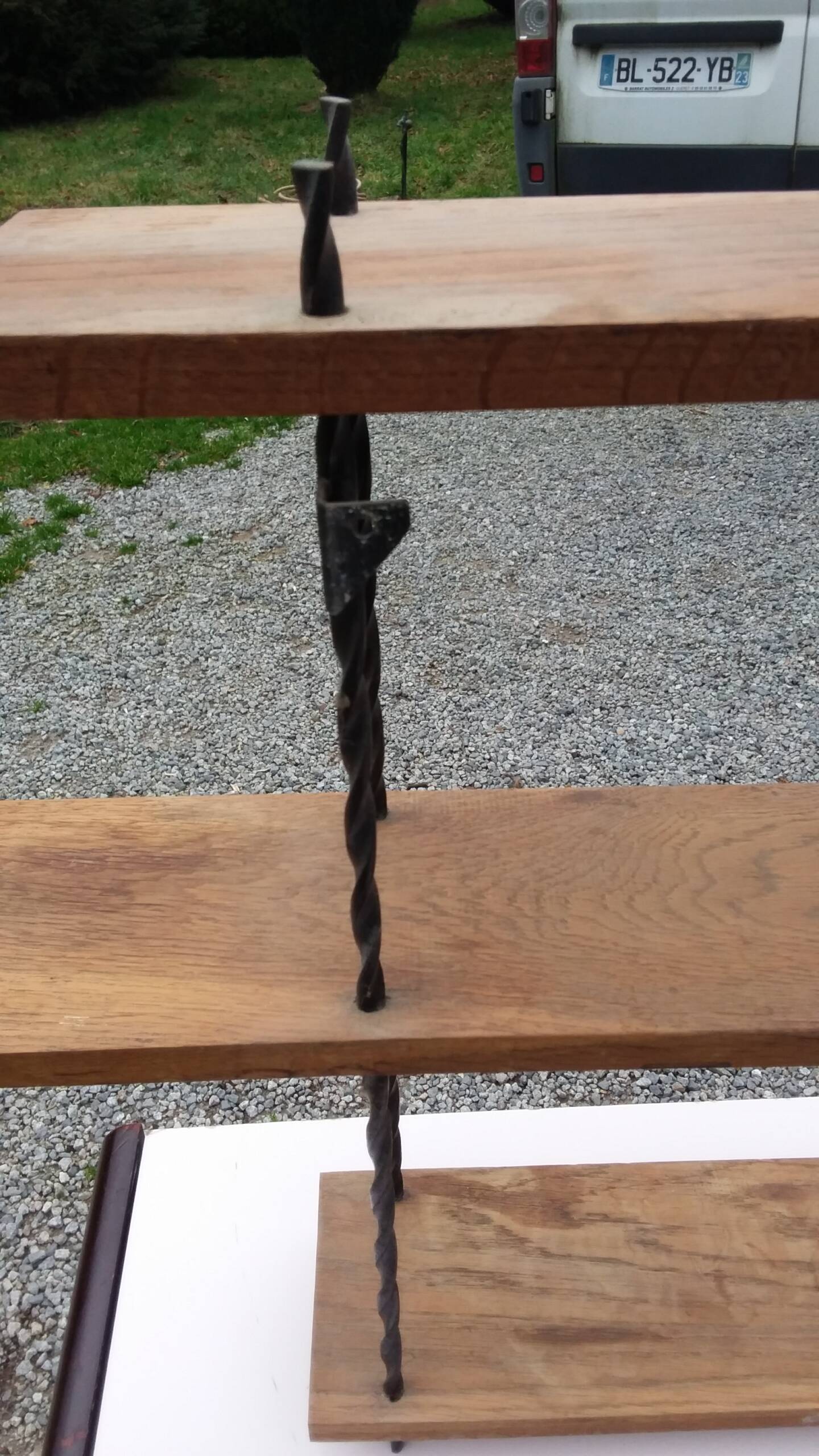 Vintage asymmetrical wall shelf in solid oak and metal from the 60s