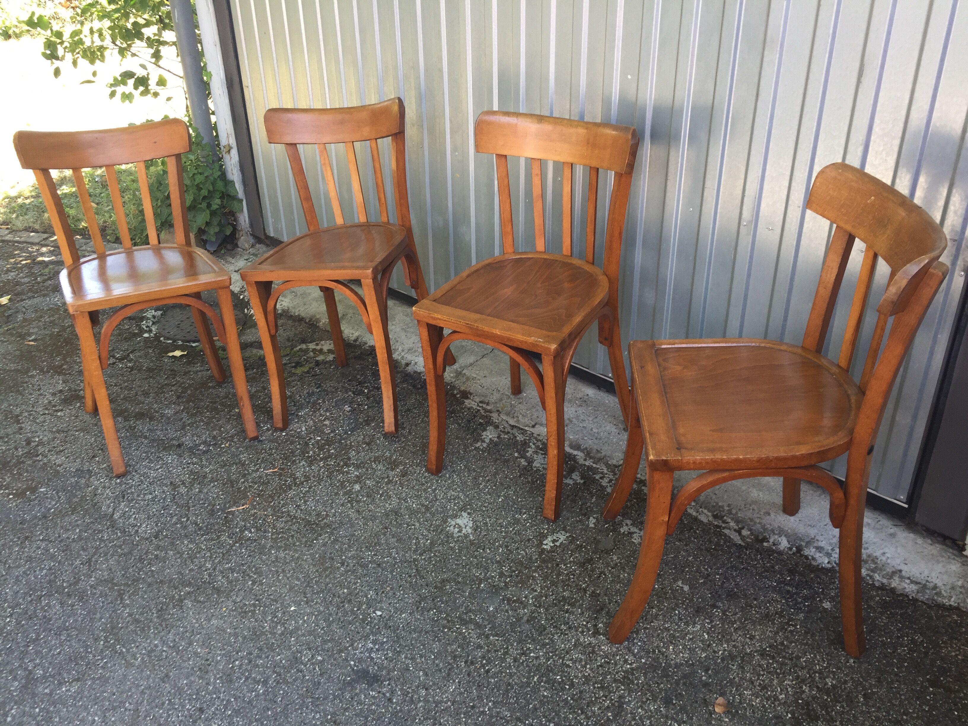 Lot de 4 chaises de bistrot Baumann vintage 1940