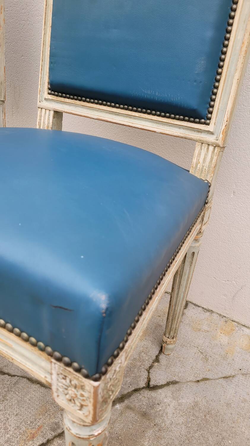 Pair of antique Louis XVI style chairs with patina