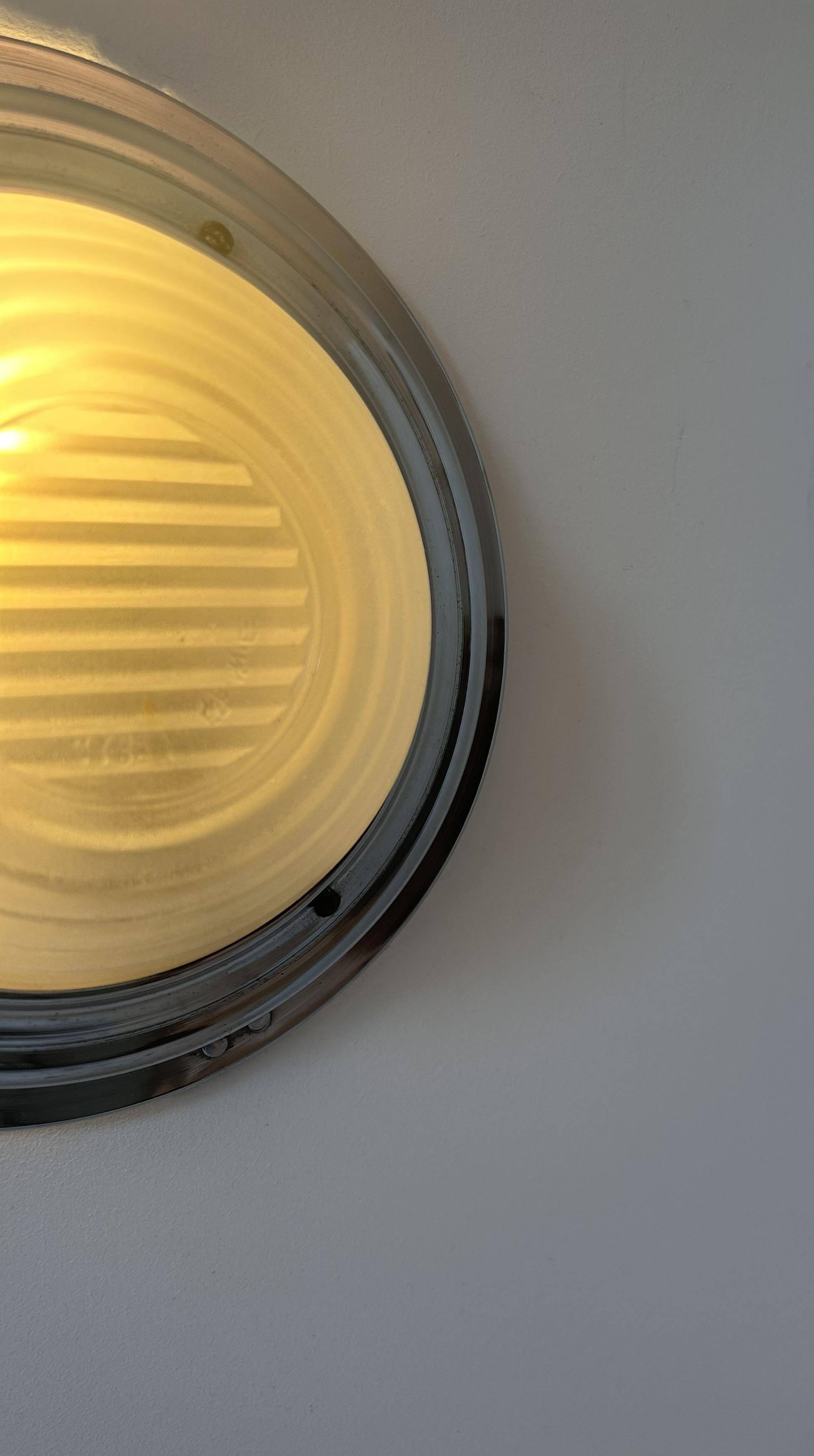 Vintage modernist wall lamp, chrome and sandblasted glass, France 1930