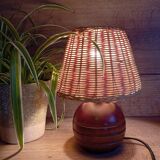 Vintage wooden and rattan table lamp
