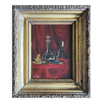 Tableau HSP 1891 signed A. Crétès "Still Life with Pear" miniature + frame