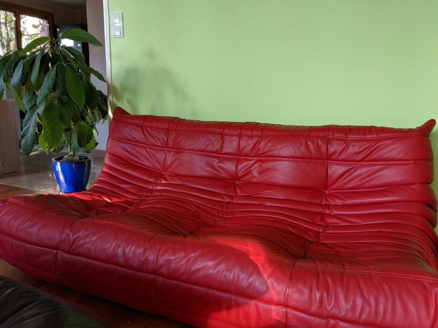 LIGNE ROSET Togo Sofa Indiana Red Leather Michel Ducaroy