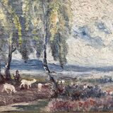 Tableau, troupeau de chèvres et son gardien,époque XIX ème