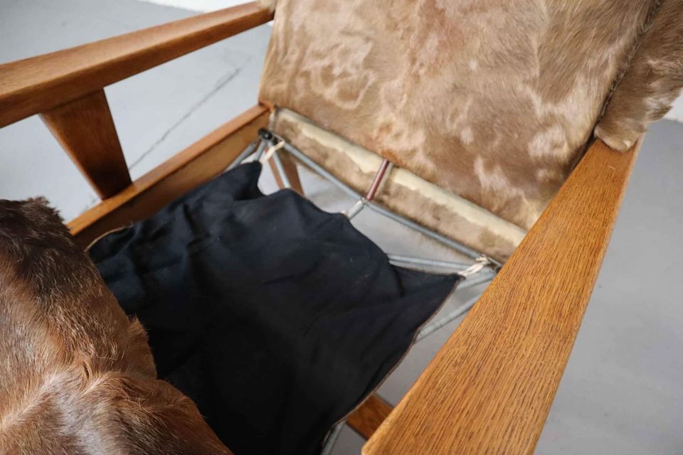 Brutalist oak lounge chair and ottoman