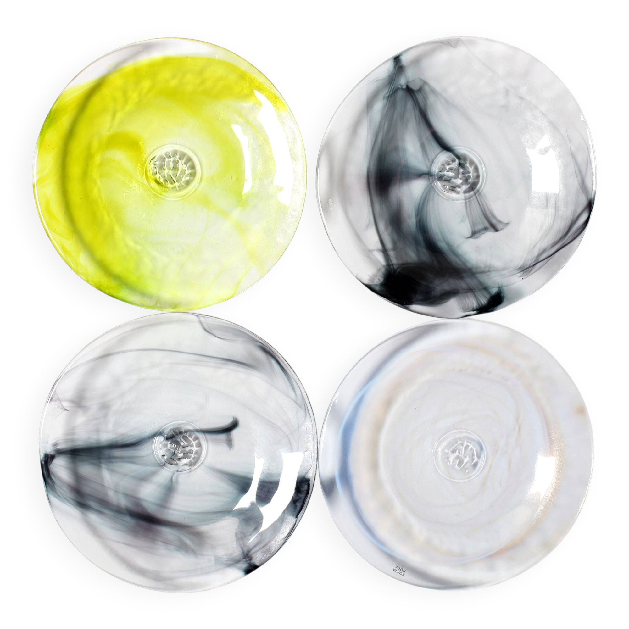 Set of 4 Kosta Boda 'Mine' Glass Dessert Plates by Ulrica Hydman Vallien