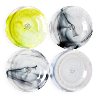 Set of 4 Kosta Boda 'Mine' Glass Dessert Plates by Ulrica Hydman Vallien