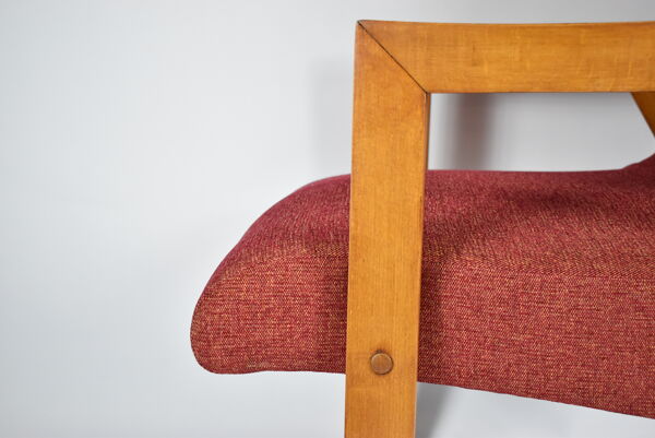 Fauteuil d'origine vintage ''Relax'', années 1960, Europe de l'Est, rénové, tissu rouge