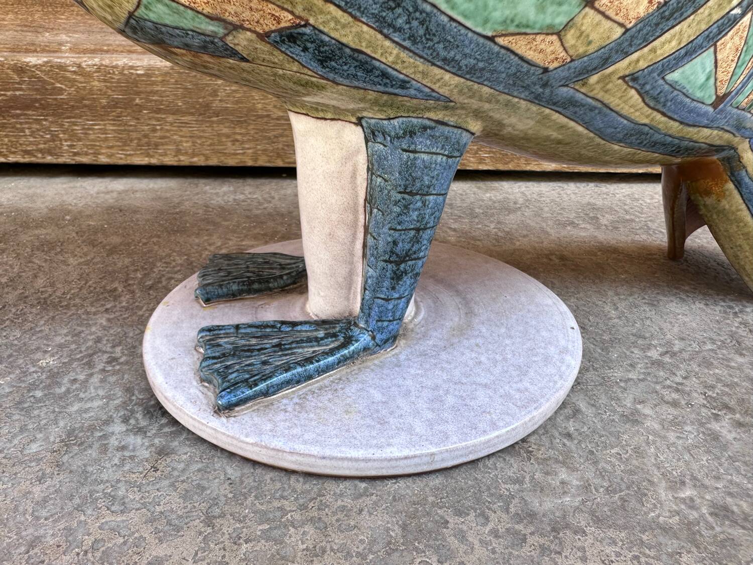 Pelican sculpture in cloisonné enamel ceramic by Émile Masson circa 1960