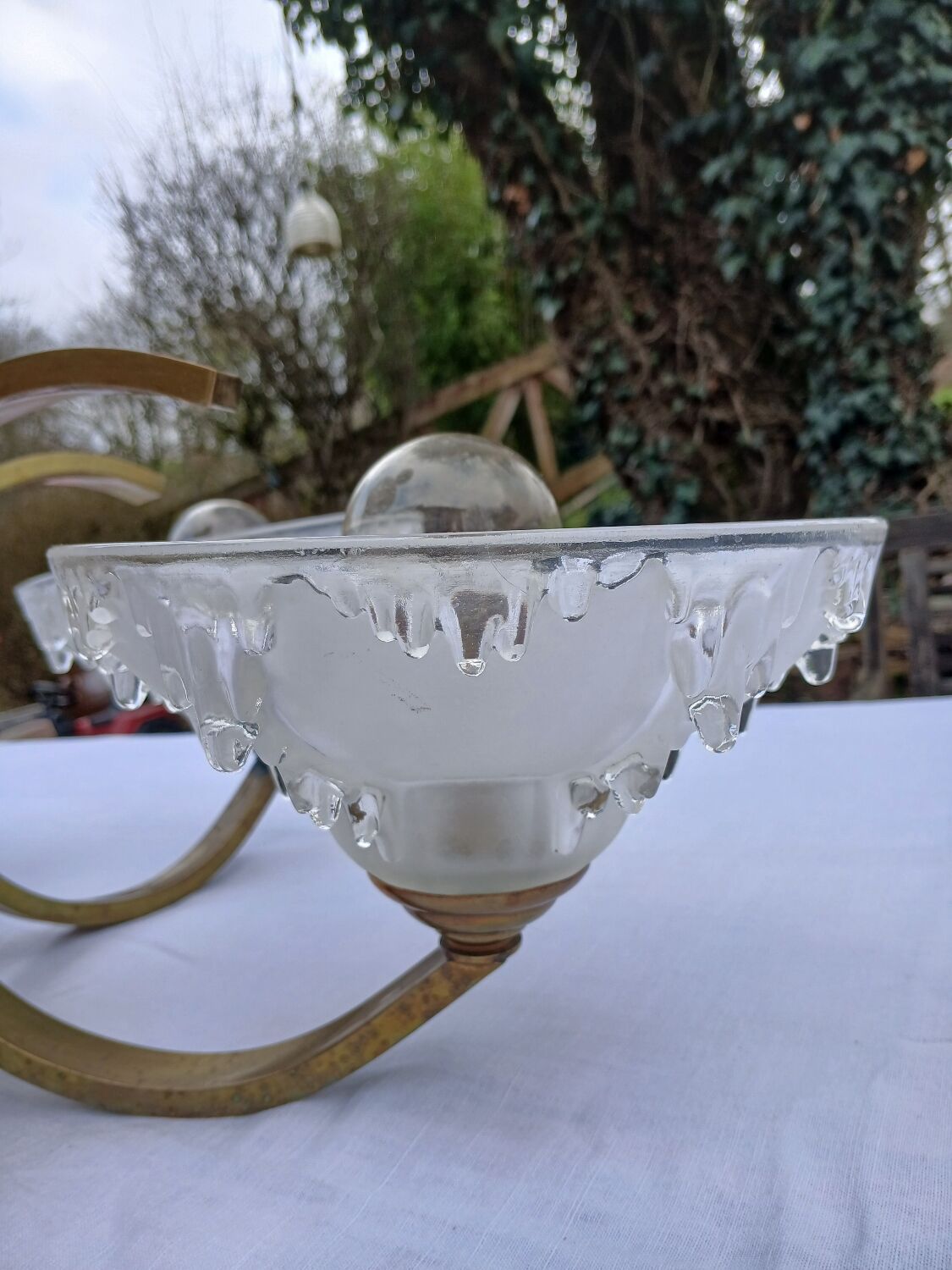 Antique Art Deco brass and glass chandelier