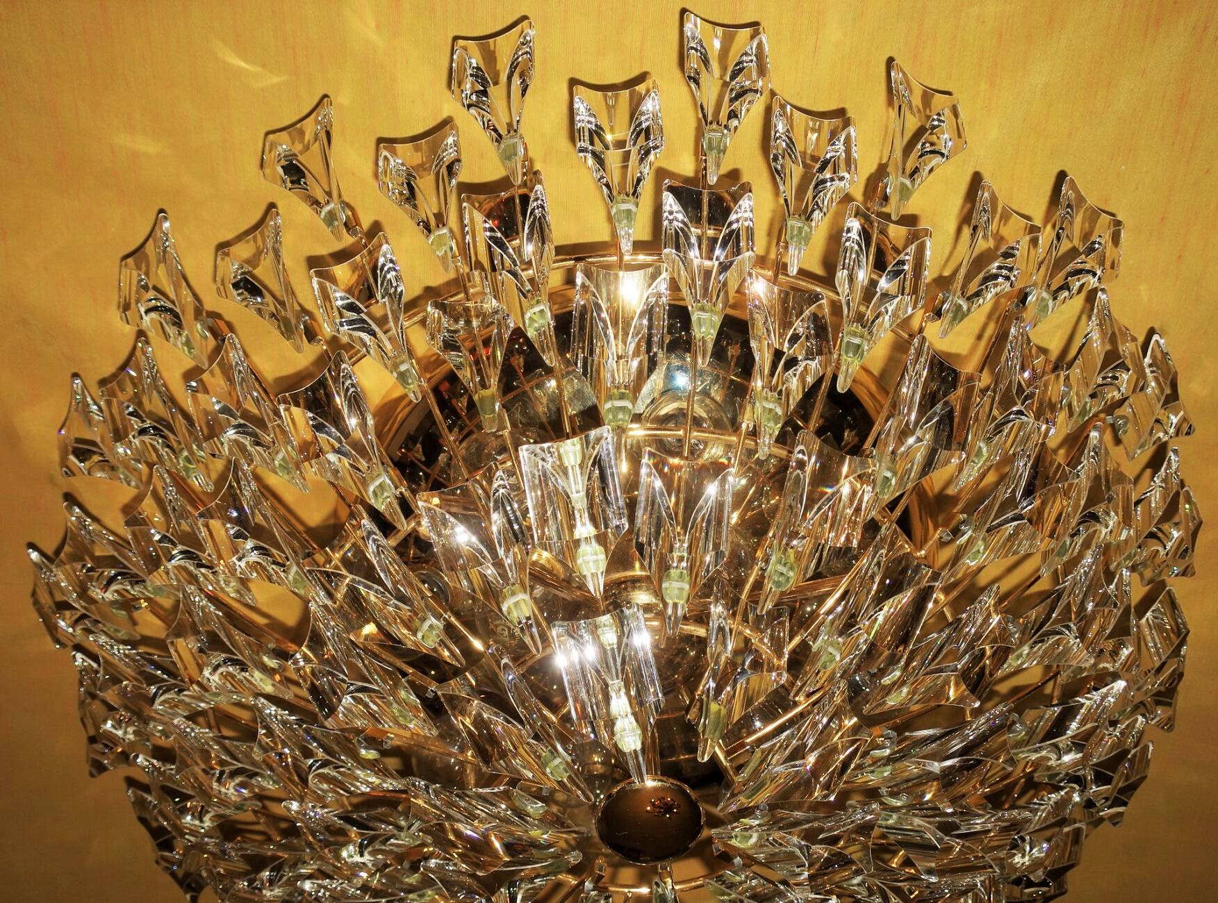 Stilkronen gilt brass and crystal ceiling lamp, Italy 1970s