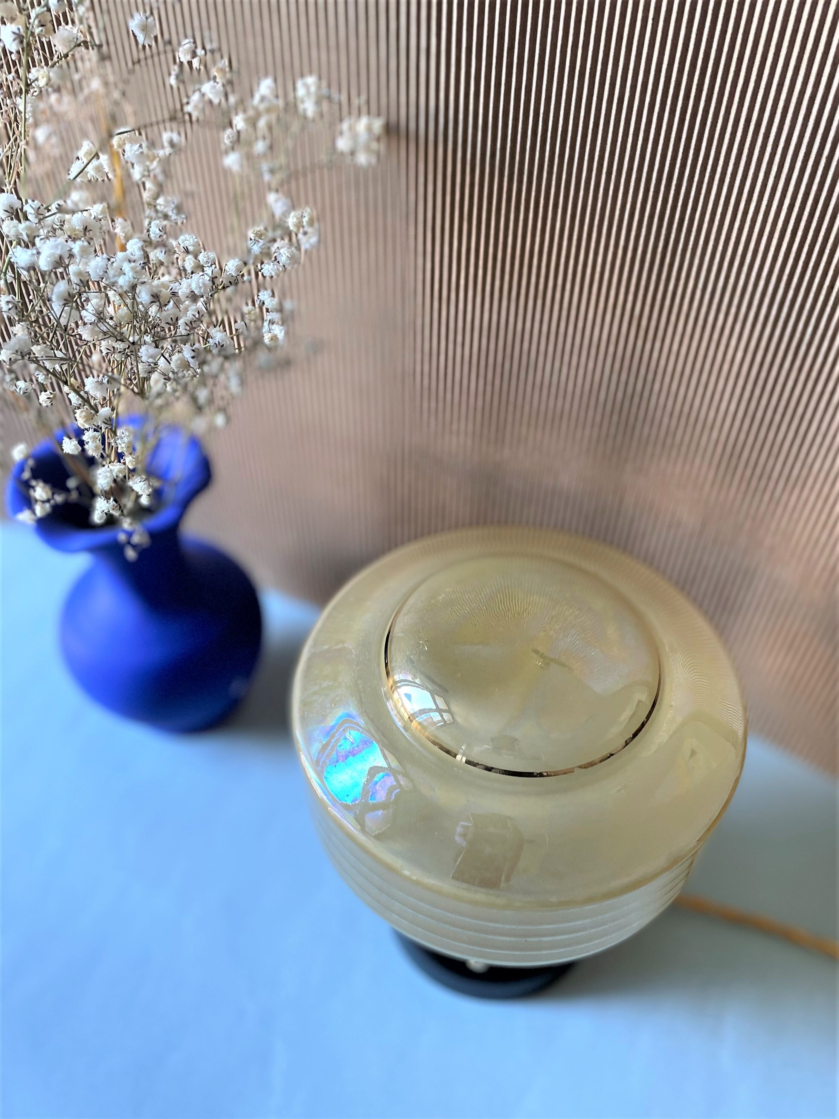 Vintage table lamp yellow pearl globe