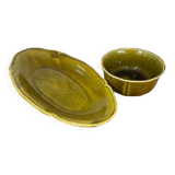 Gien earthenware bowl and ramekin set.