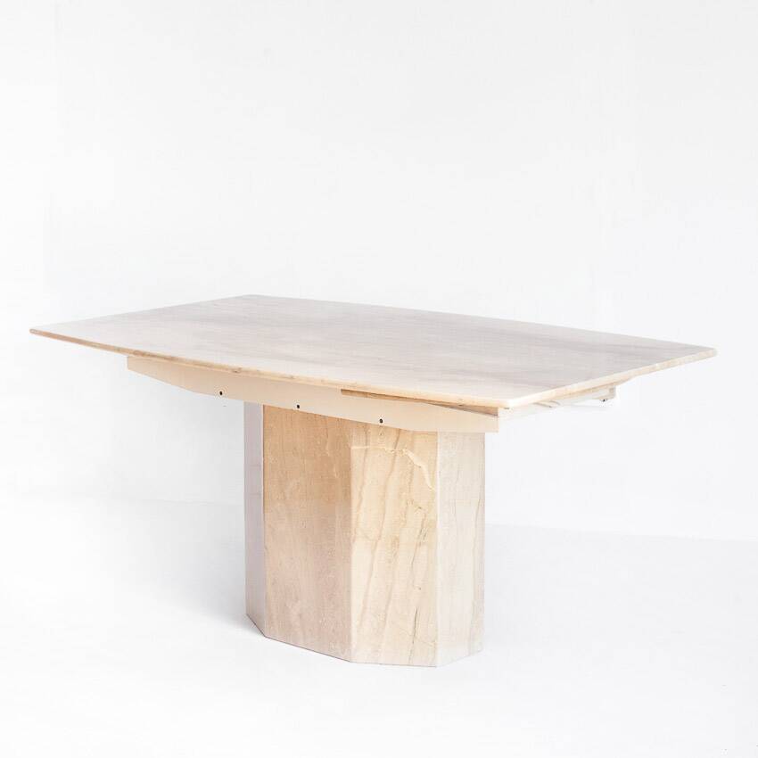 Vintage dining table with travertine extensions. Italy, 1990s