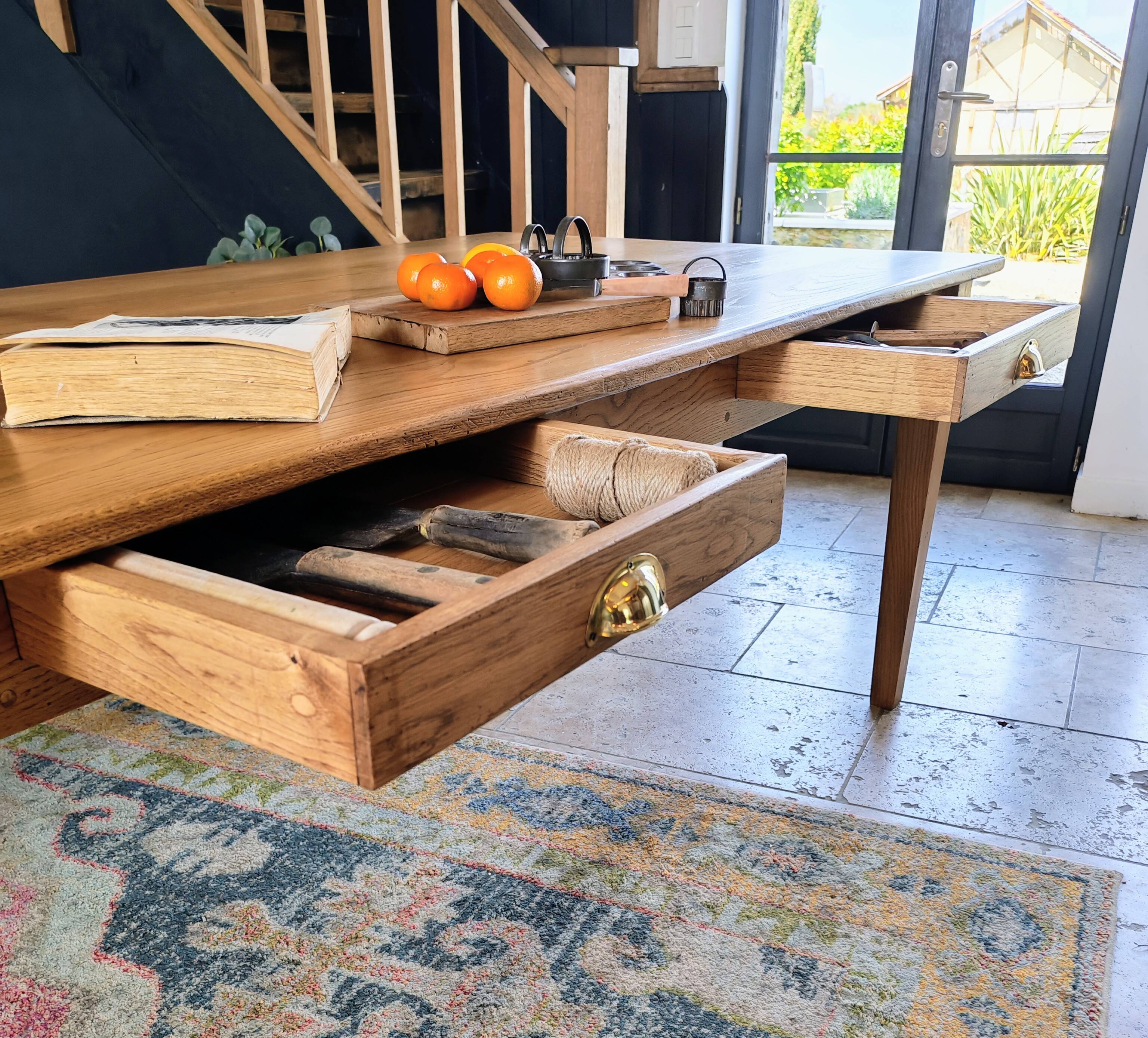 Table de ferme en chêne massif 200x100 avec sa rallonge de 60x100