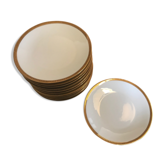 12 assiettes dessert porcelaine blanche à bord doré limoges