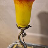Lamp Dauphin bronze 1920 with tulip signed (Noverdy France) 32x11