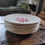 8 Gien dinner plates with rose decoration — 1960s-70s