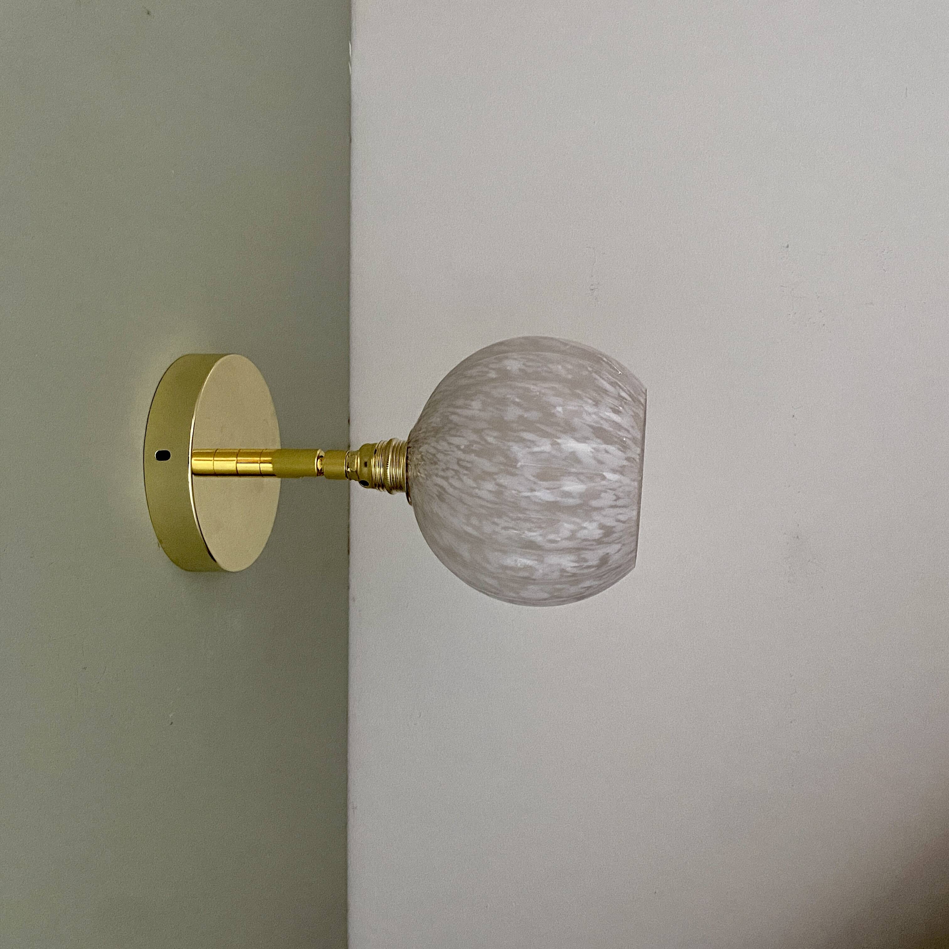 Vintage tulip wall light in white Clichy glass