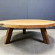 Large tripod round wooden brutalist coffee table, 1960s